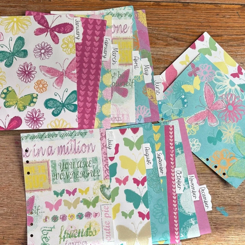 28 Colorful Butterfly Hearts A5 Planner Monthly Dividers Set